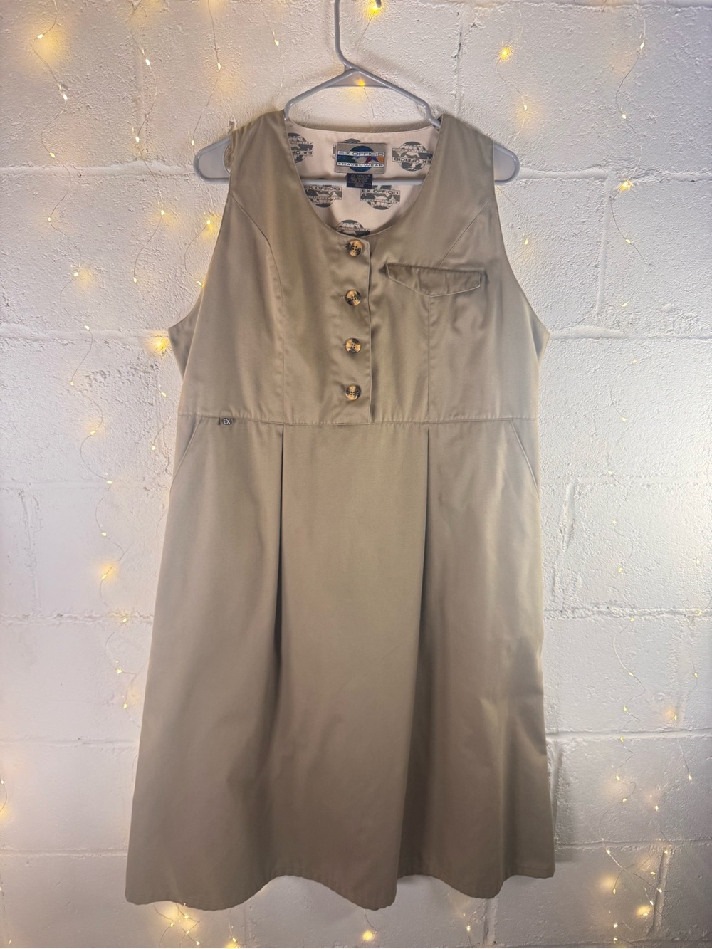 Vintage 90s ExOfficio Travelwear Khaki Safari Utility Dress Womens 14/16 USA